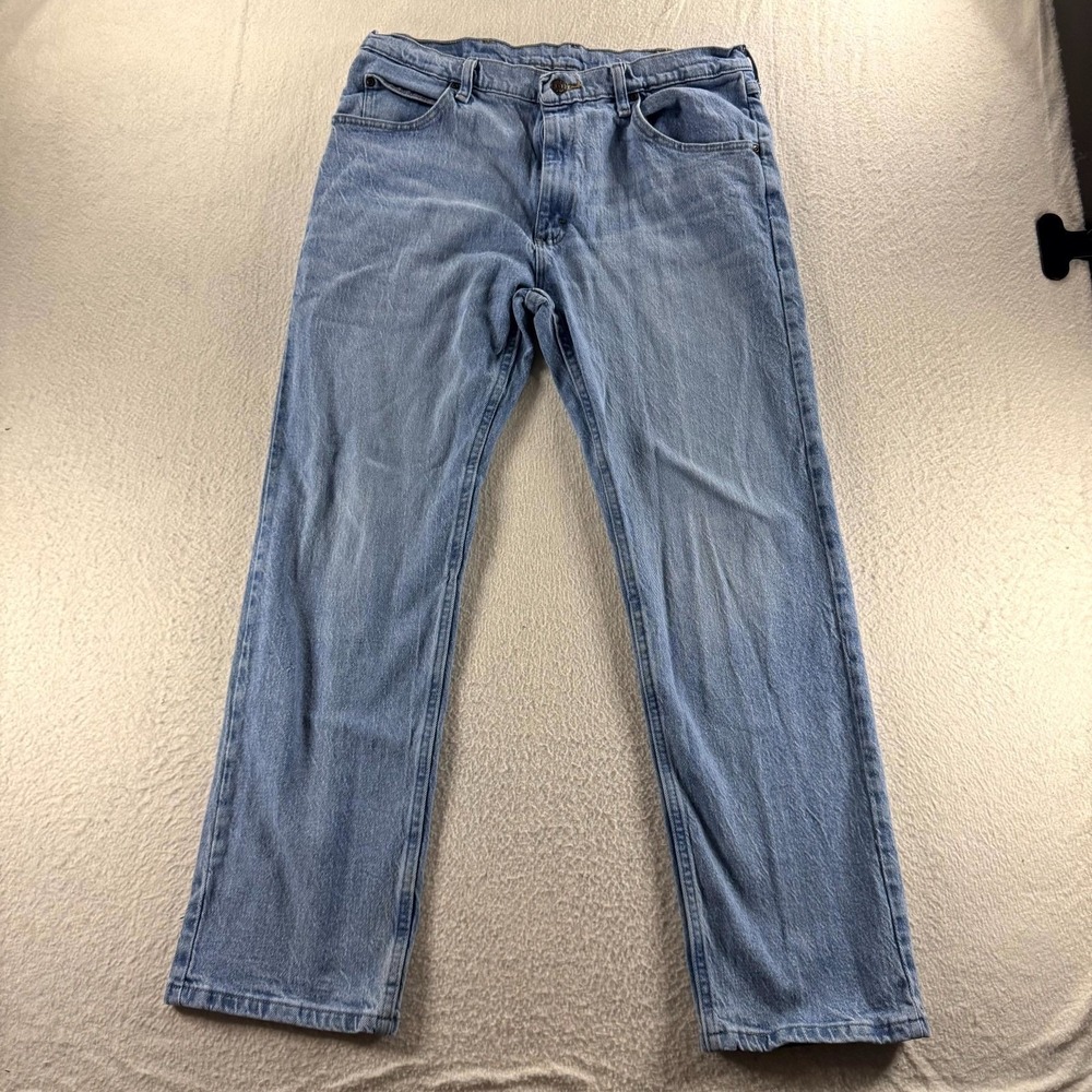 Wrangler Jeans Mens 34x30 Light Wash Straight Leg Regular Fit Stretch Rugged